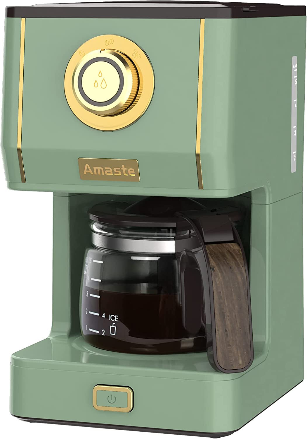 Amaste Drip Coffee Machine with 25 Oz Glass Pot, Retro Style Maker with Reusable Coffee Filter & Three Brewing Modes, 30Minute-Warm-Keeping, Matcha Green