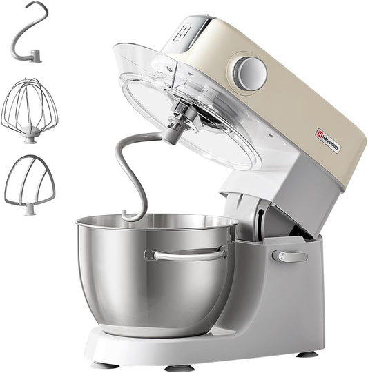 Hauswirt Electric Stand Mixer M5C, 3-In-1,5.4Qt Dough Mixer, 8-Speed Tilt-Head Food Mixer, Kitchen Electric Mixer with Dough Hook, Wire Whip & Beater, (Ivory White) Meat Grinder Sold Separately