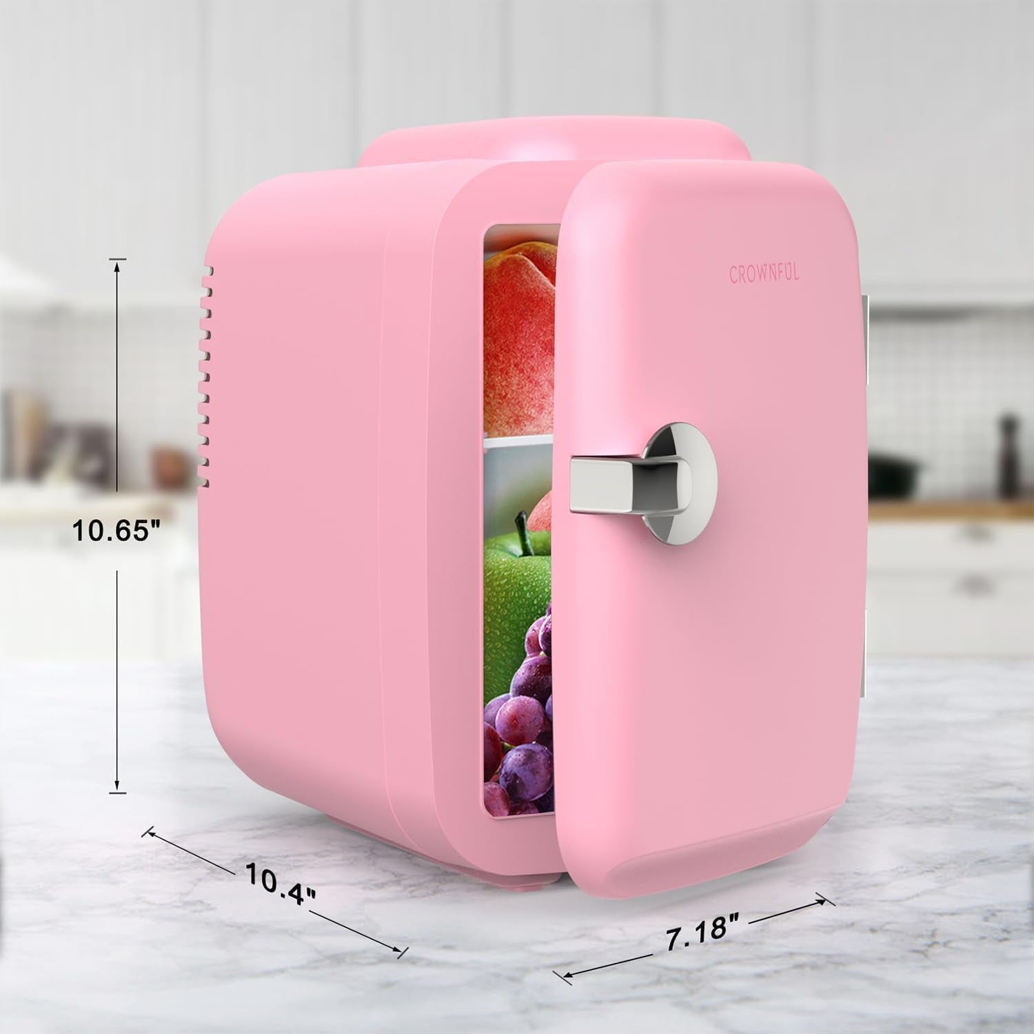 CROWNFUL Mini Fridge 4 Liter 6 Can Portable Cooler and Warmer Fridge for Skin Care & Cosmetics (Pink)