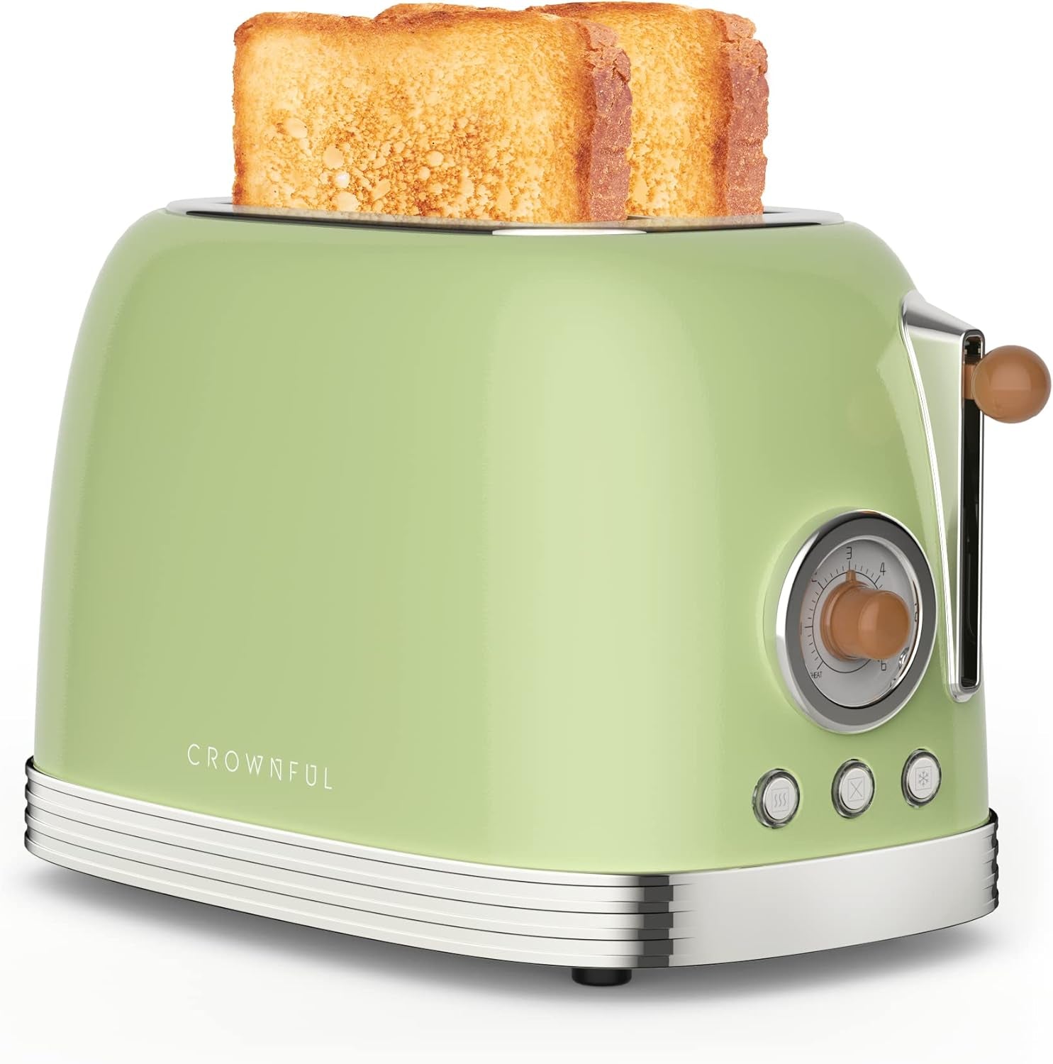 CROWNFUL 2-Slice Toaster, Extra Wide Slots Toaster, Retro Stainless Steel with Bagel, Cancel, Defrost, Reheat Function and 6-Shade Settings, Removal Crumb Tray, Green