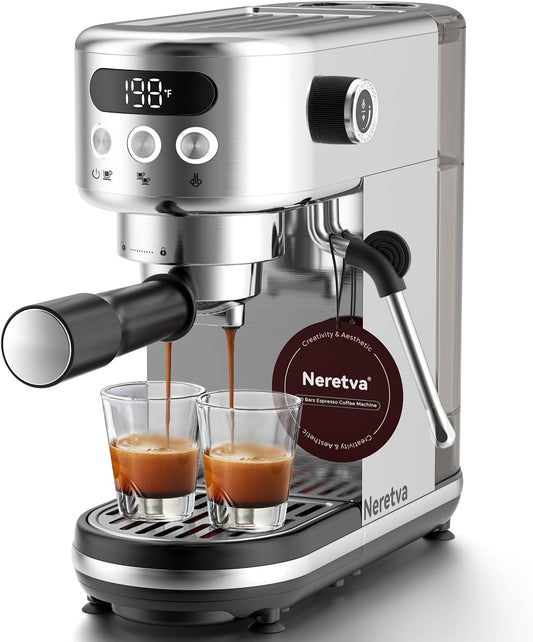 Neretva Espresso Machine with LED Display & Milk Frother for Home Barista 