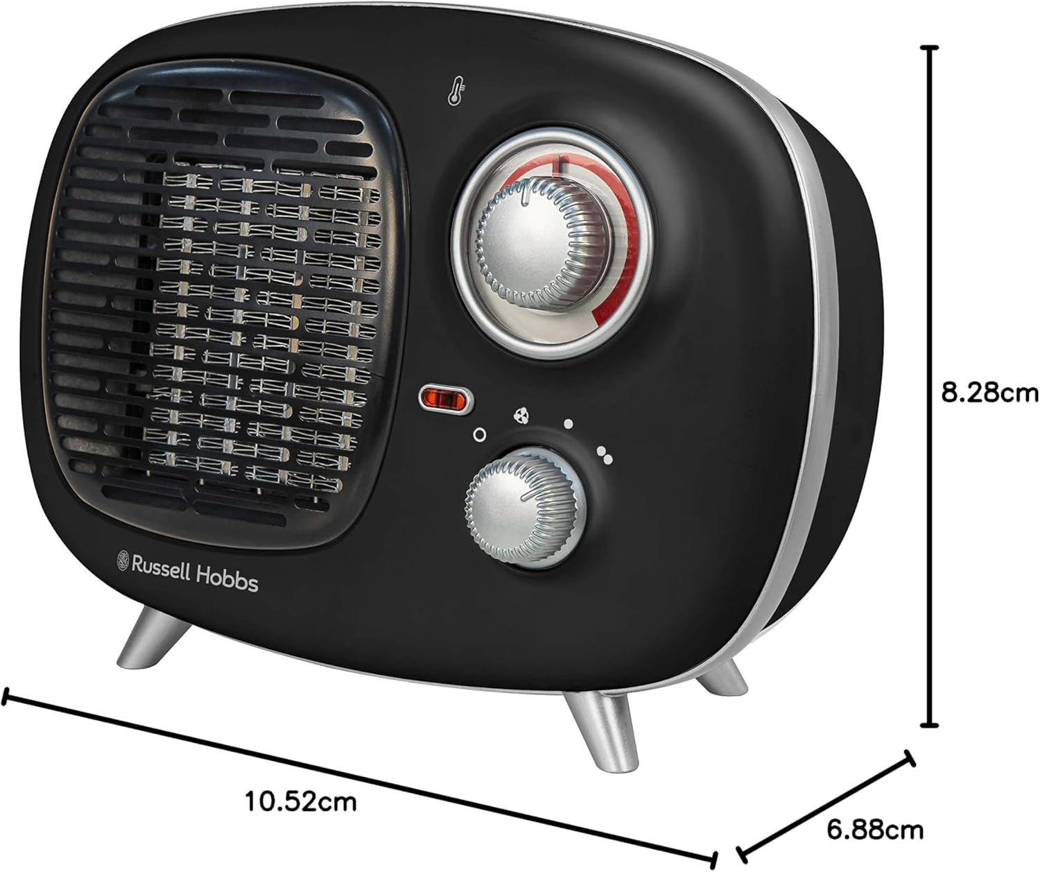 Russell Hobbs Retro Portable Ceramic Electric Heater 2 Heat Settings 1500W Black