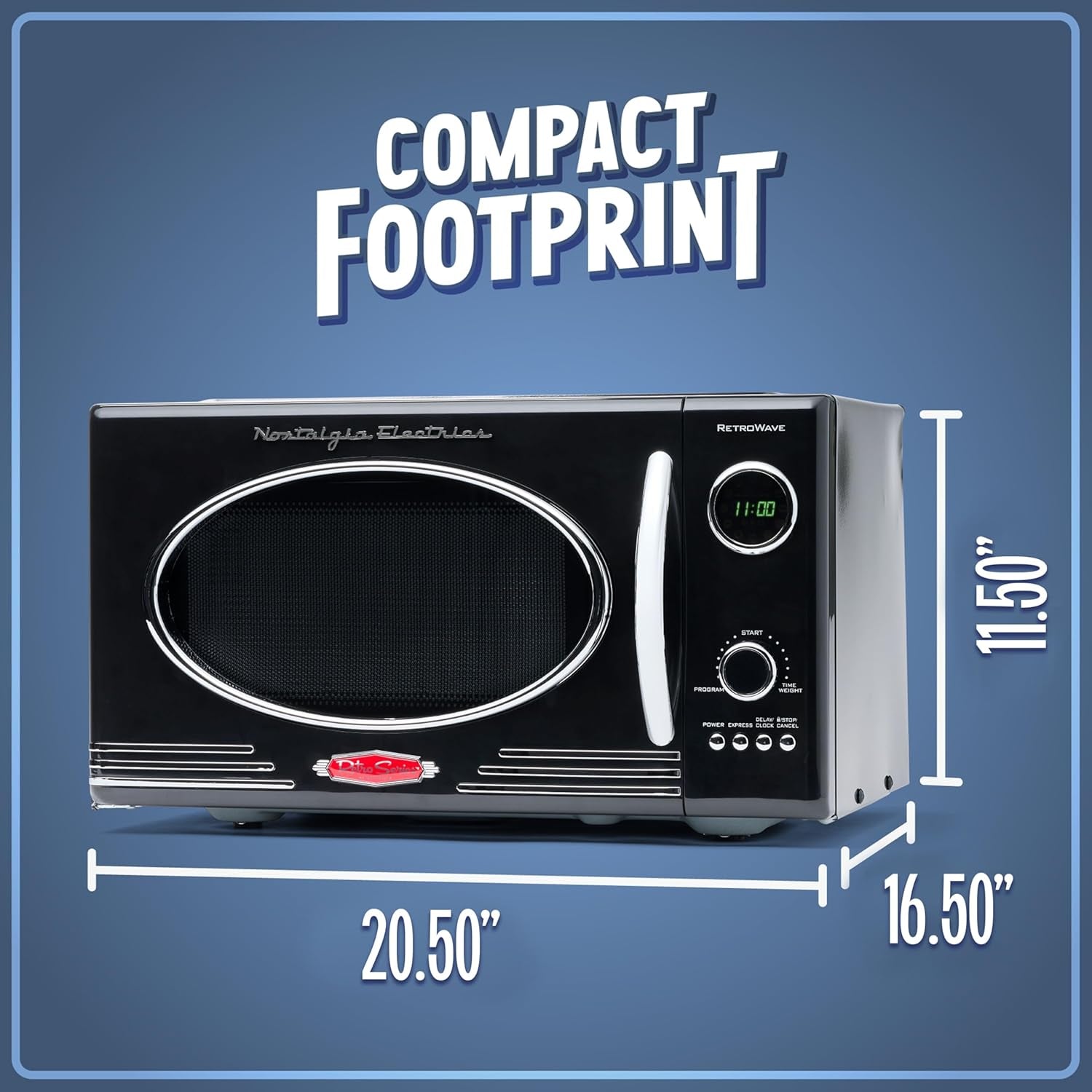 Nostalgia Retro Countertop Microwave Oven - Large 800-Watt - 0.9 Cu Ft - 12 Pre-Programmed Cooking Settings - Digital Clock - Kitchen Appliances - Black