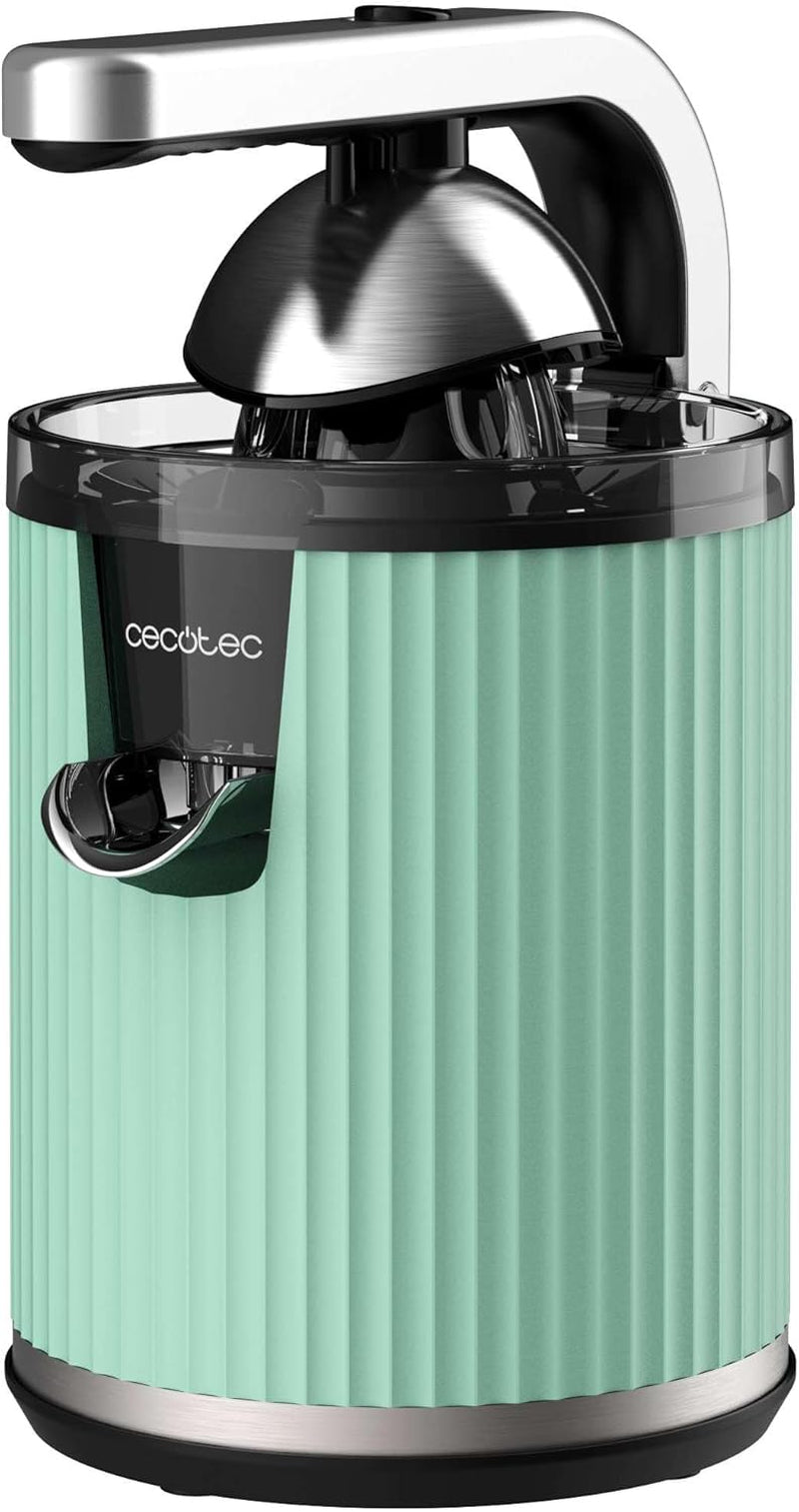 Cecotec Spremiagrumi Elettrico a Braccio per Arance E Agrumi Xqueeze Retrojuice 600 Green. 600 W, Stile Retrò, Filtro in Acciaio Inox, Cono in Plastica, Leva per Estrarre La Polpa, Antigoccia