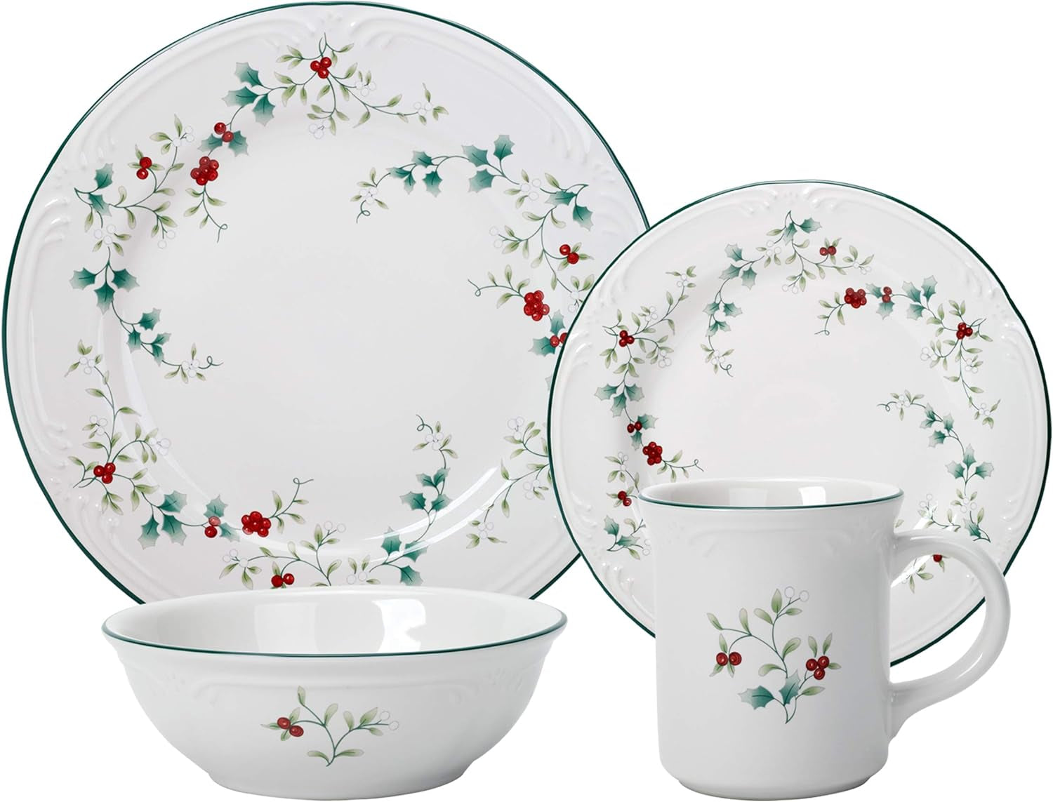 Pfaltzgraff 5072007 Winterberry Holiday 16 Piece Dinnerware Set, Service for 4, White