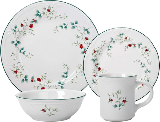 Pfaltzgraff 5072007 Winterberry Holiday 16 Piece Dinnerware Set, Service for 4, White