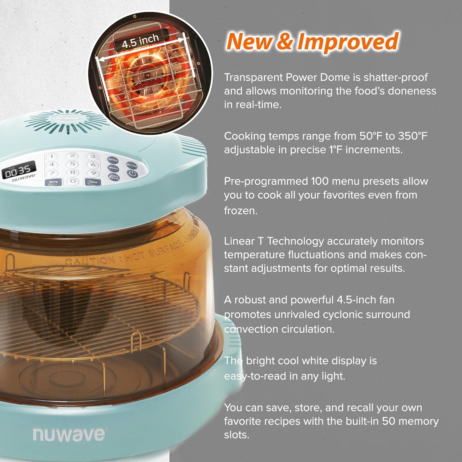 Nuwave Pro plus 2 Infra-Red Oven, Countertop, Convection, Cook Fresh or Frozen, No Defrosting or Preheating, Cook Healthy, 360 Surround Heat, Adjustable Temps, 100 Presets, 50 Memory, Tough Power Dome