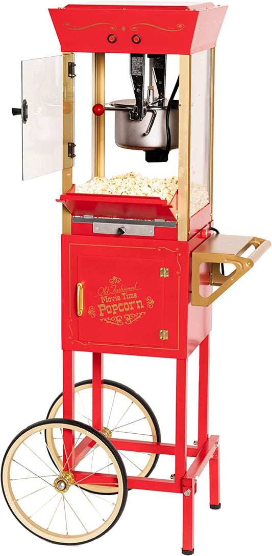 Nostalgia Popcorn Maker Machine - Professional Cart with 8 Oz Kettle Makes up to 32 Cups - Vintage Popcorn Machine Movie Theater Style - Red