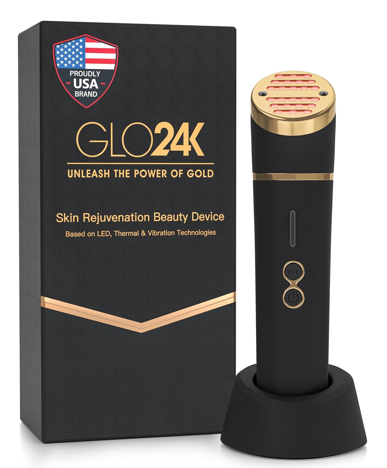 GLO24K Beauty Device for the Face | Based on Triple Action LED Thermal and Vibration Technologies