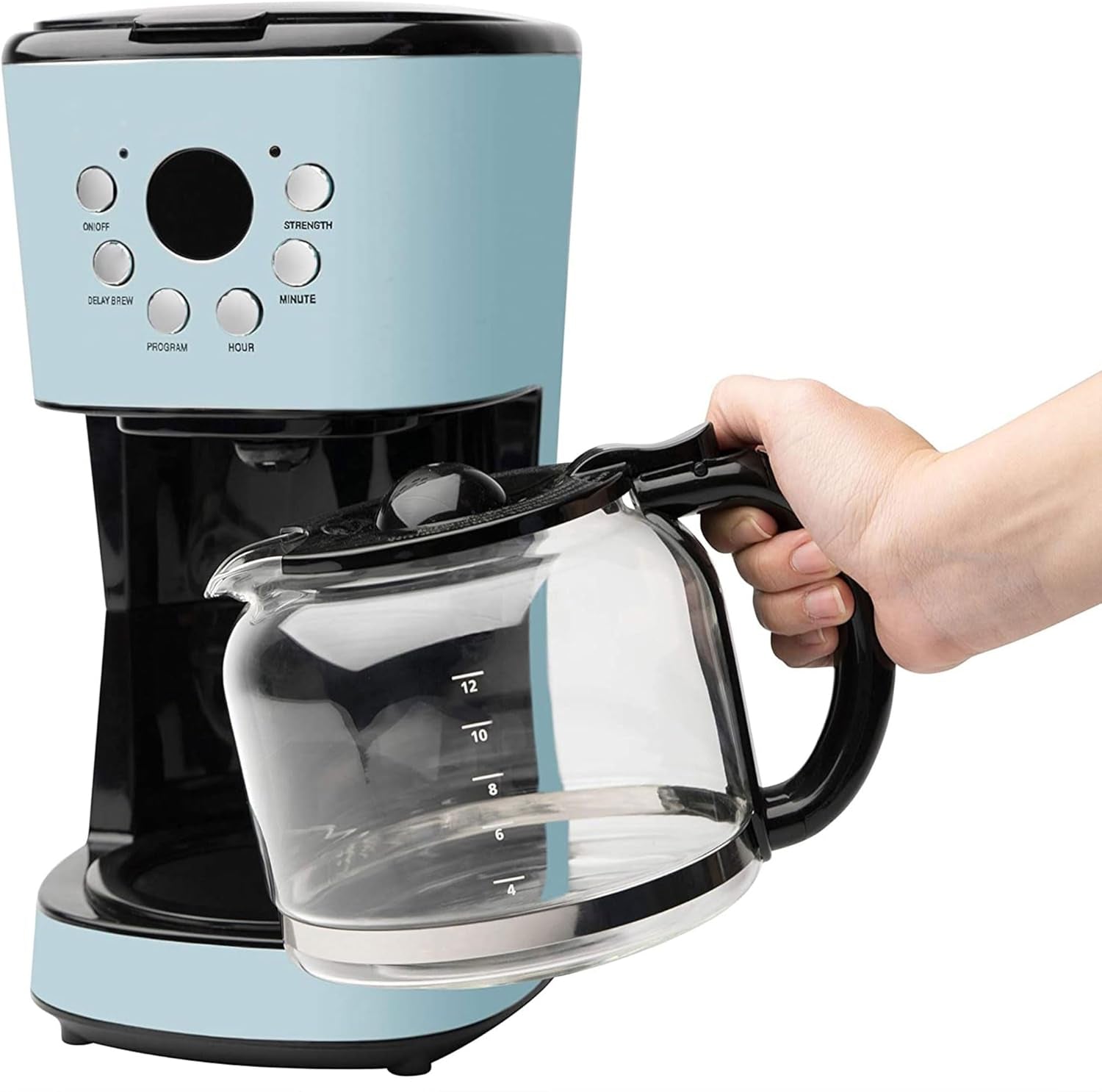 Haden Coffee Machine, 12 Cup Programmable Drip Coffee Maker with Auto Shut-Off Function and Reusable Washable Water Filter, Turquoise & Chrome