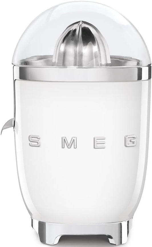 SMEG 50'S Retro Style Citrus Juicer with Drip Free Spout, Automatic Activation, and Efficient Straining, White CJF11WHUS