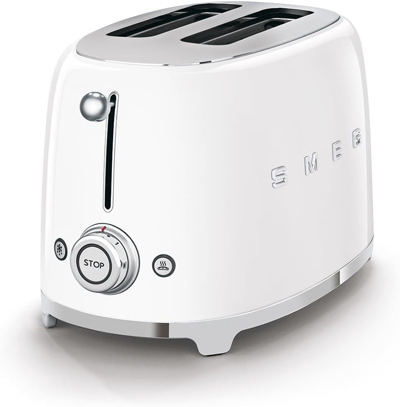 SMEG 2 Slice Toaster with 6 Presets and Defrost Function and Removable Crumb Tray TSF01WHUS, White