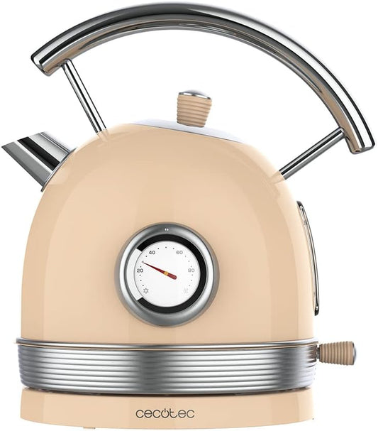 Cecotec Bollitore Elettrico Thermosense 420 Light Beige. 1,8 Litri, 2200 W, Misuratore Di Temperatura, Base 360°, Acciaio Inossidabile, Stile Vintage, Beige