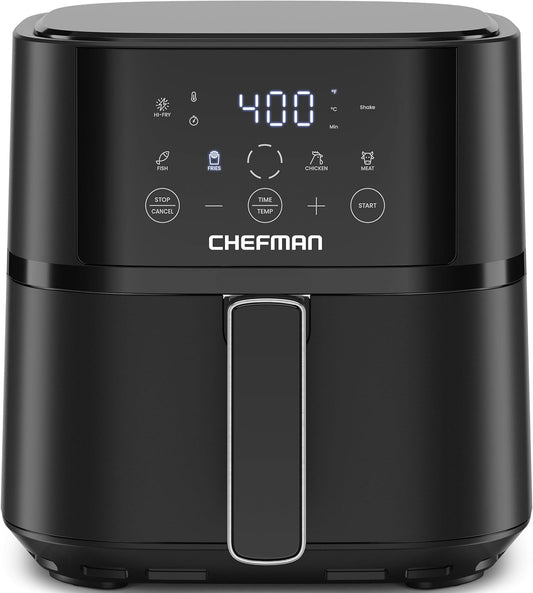 Chefman Air Fryer – 4 QT Compact Airfryer for Quick & Easy Meals in Minutes, Features Hi-Fry Technology for Extra Crisp, Touchscreen Controls with 4 Presets, Nonstick & Dishwasher Safe Basket - Black